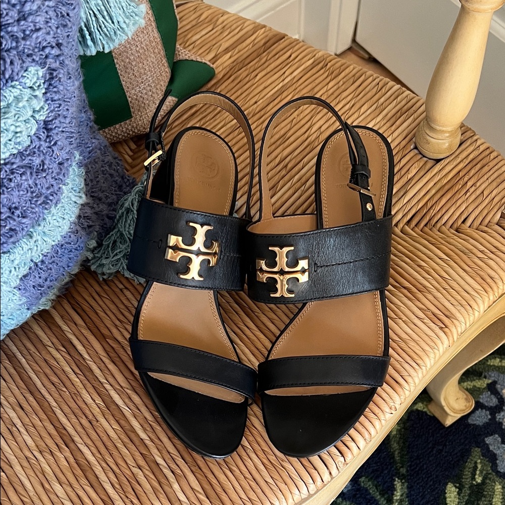 Tory Burch Black and Gold Sandals